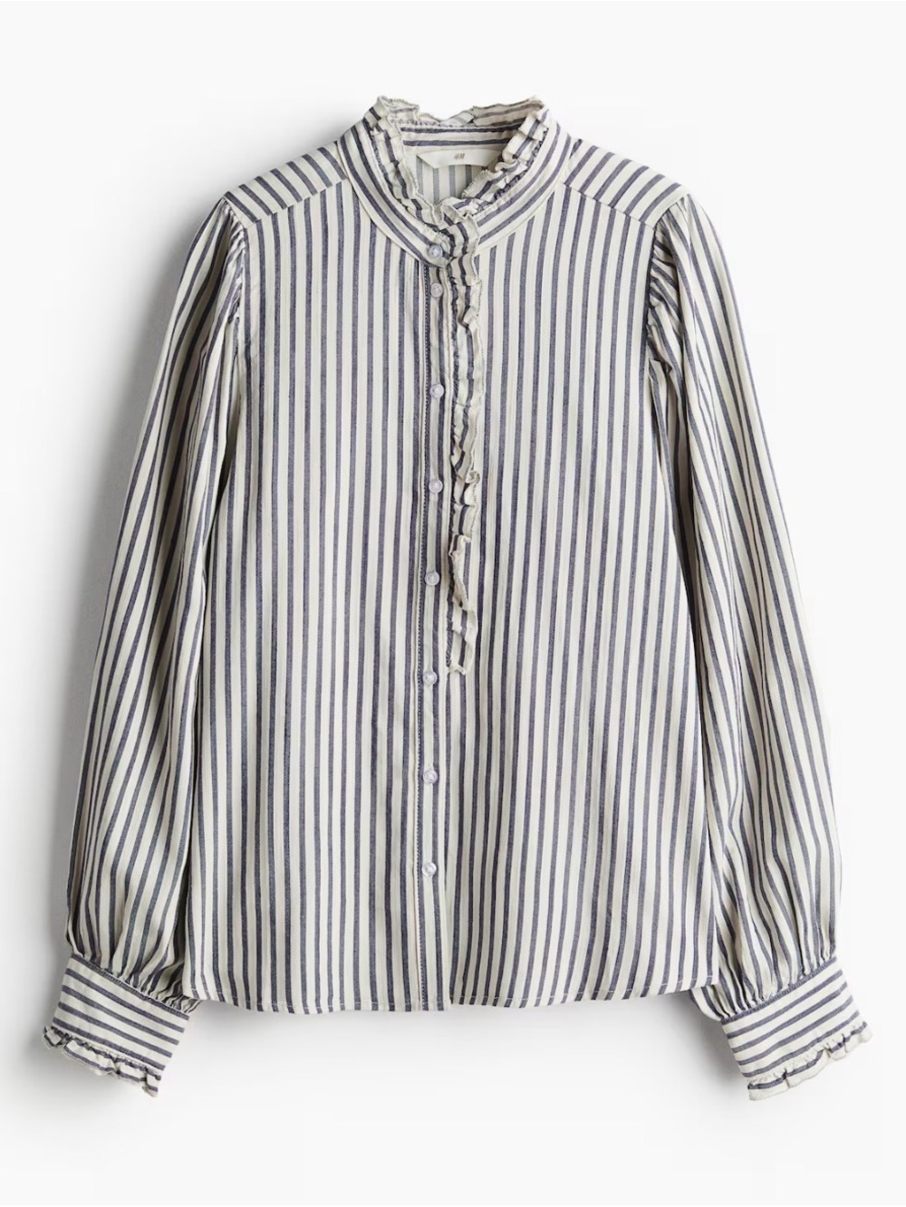 H&M Top Blouse Cotton Blend Striped Button-Up